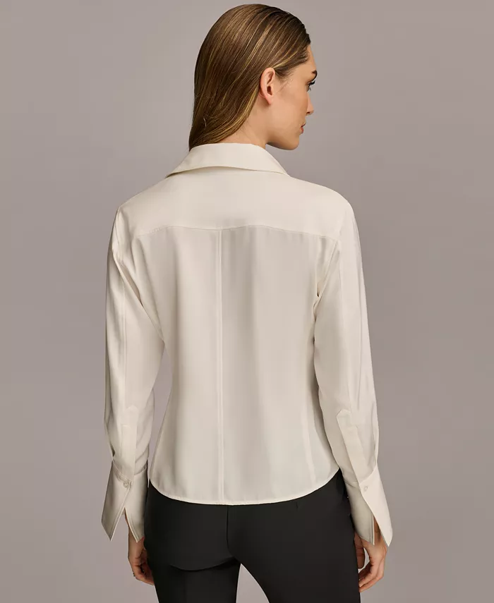 Donna Karan New York Women's Button Front Point Hem Top Regular & Petite Sizes Women's Fashion Shoes & Accessories