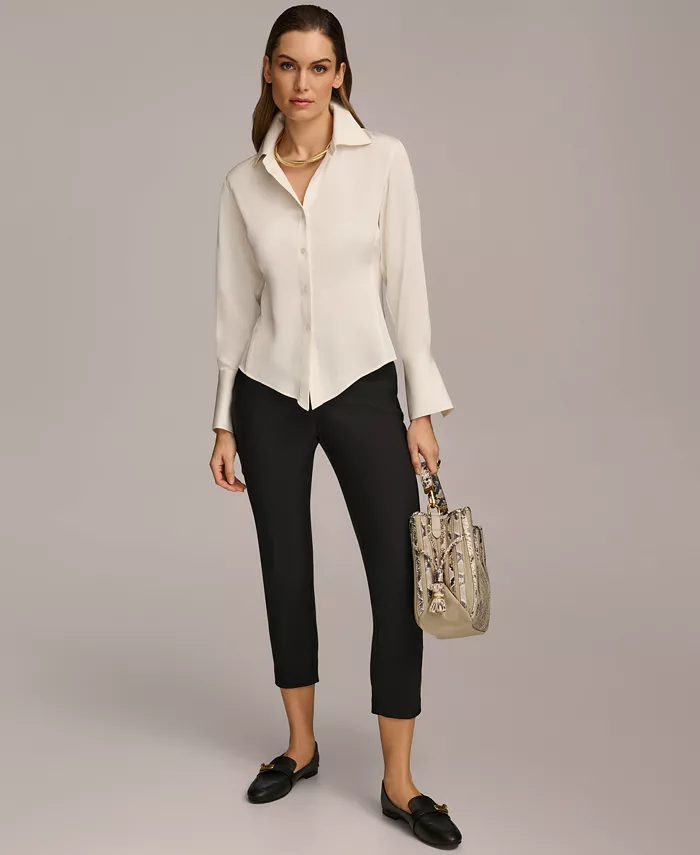 Donna Karan New York Women's Button Front Point Hem Top Regular & Petite Sizes Women's Fashion Shoes & Accessories