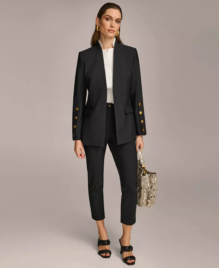 Donna Karan New York Women's Button Sleeve Blazer Regular & Petite Women's Fashion Shoes & Accessories