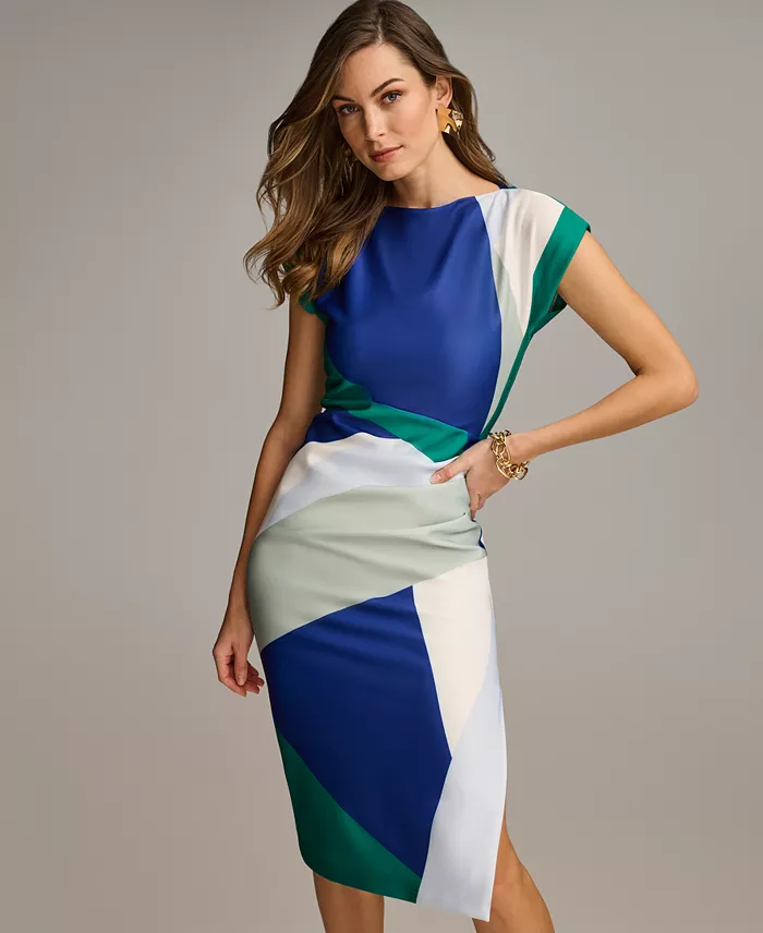Donna Karan New York Women's Colorblocked Boat-Neck Dress Women's Fashion Shoes & Accessories