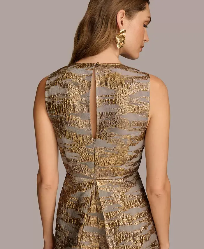 Donna Karan New York Women's Jewel-Neck Metallic Midi Dress Women's Fashion Shoes & Accessories