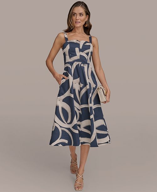 Donna Karan New York Women's Printed A-Line Midi Dress Women's Fashion Shoes & Accessories