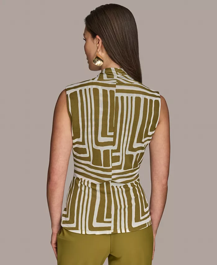 Donna Karan New York Women's Sleeveless Printed V-Neck Top Women's Fashion Shoes & Accessories
