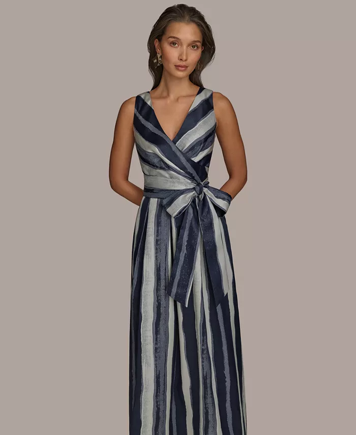 Donna Karan New York Women's Striped Belted Gown Women's Fashion Shoes & Accessories