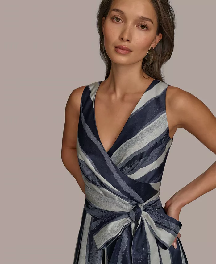 Donna Karan New York Women's Striped Belted Gown Women's Fashion Shoes & Accessories
