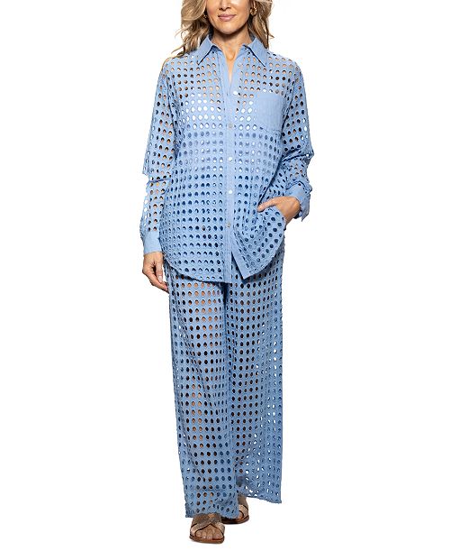 Dotti Women's Openwork Dot Shirt Cover-Up & Pants Women's Fashion Shoes & Accessories