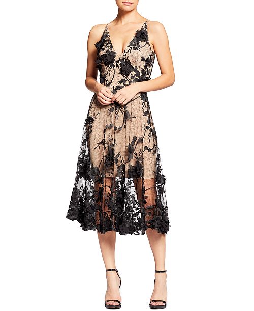 Dress the Population Audrey Floral Applique Lace Mini Dress Women's Fashion Shoes & Accessories