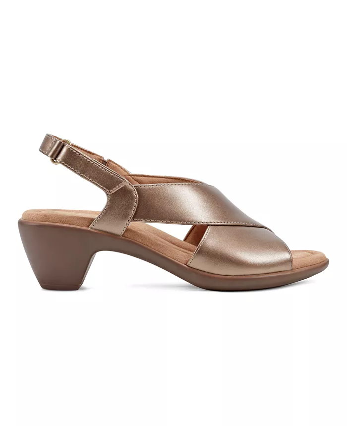 Easy Spirit Chantal Crisscross Low Heel Leather Sandals Women's Fashion Shoes & Accessories