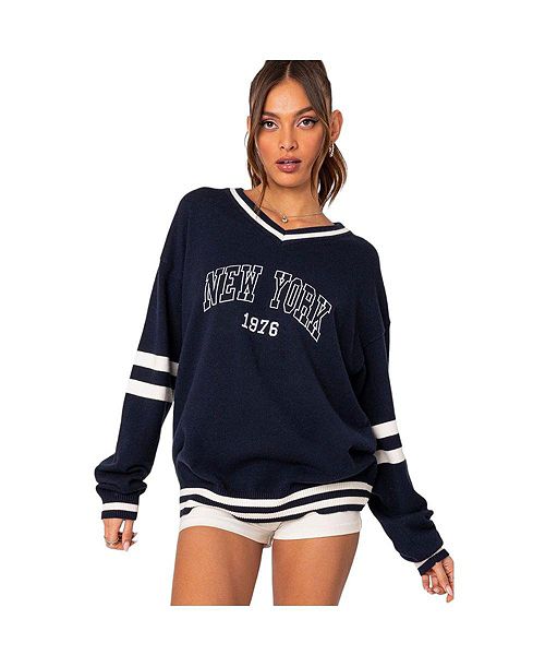 Edikted Women's 90s In New York oversized sweater Women's Fashion Shoes & Accessories