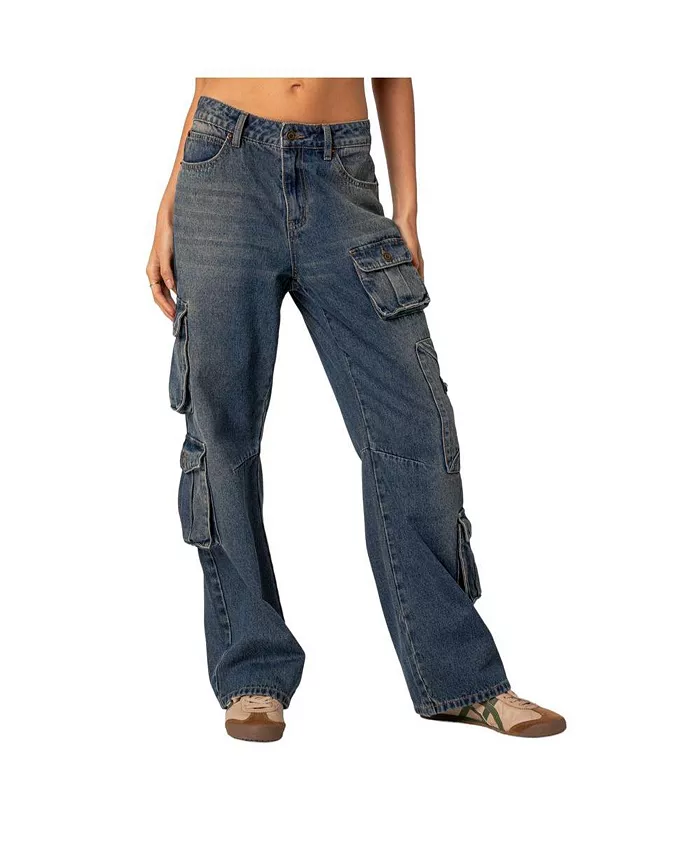 Edikted Women's Baggy Boyfriend Cargo Jeans Women's Fashion Shoes & Accessories