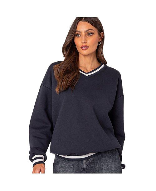 Edikted Women's Caryn Oversized V Neck Sweatshirt Women's Fashion Shoes & Accessories