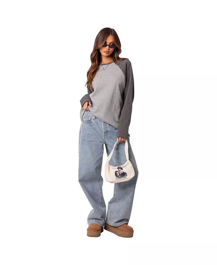 Edikted Women's Me Time Oversized Waffle Top Women's Fashion Shoes & Accessories