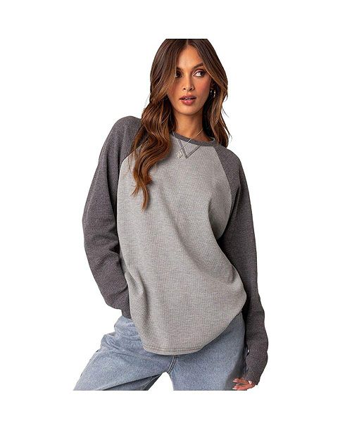 Edikted Women's Me Time oversized waffle top Women's Fashion Shoes & Accessories
