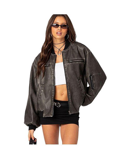 Edikted Women's Vava washed bomber jacket Women's Fashion Shoes & Accessories