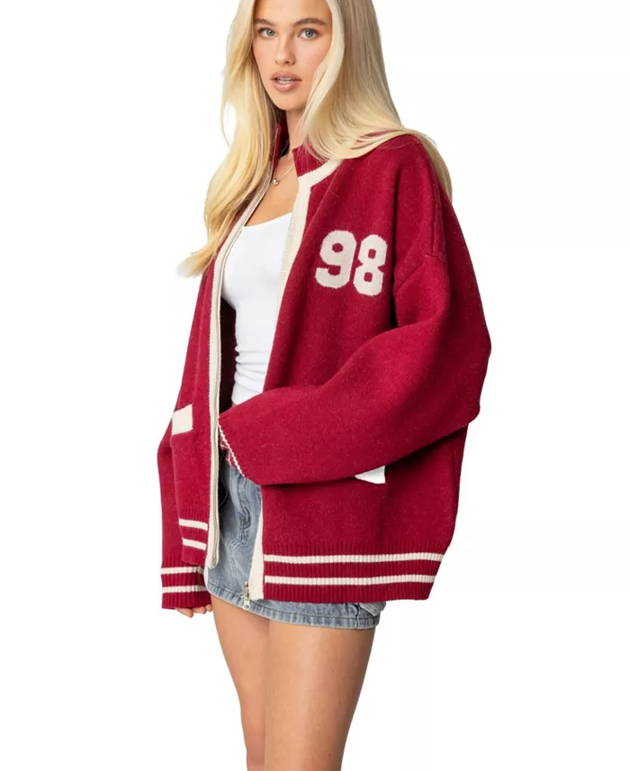 Edikted Womens 98 Varsity Zip Up Sweater Women's Fashion Shoes & Accessories