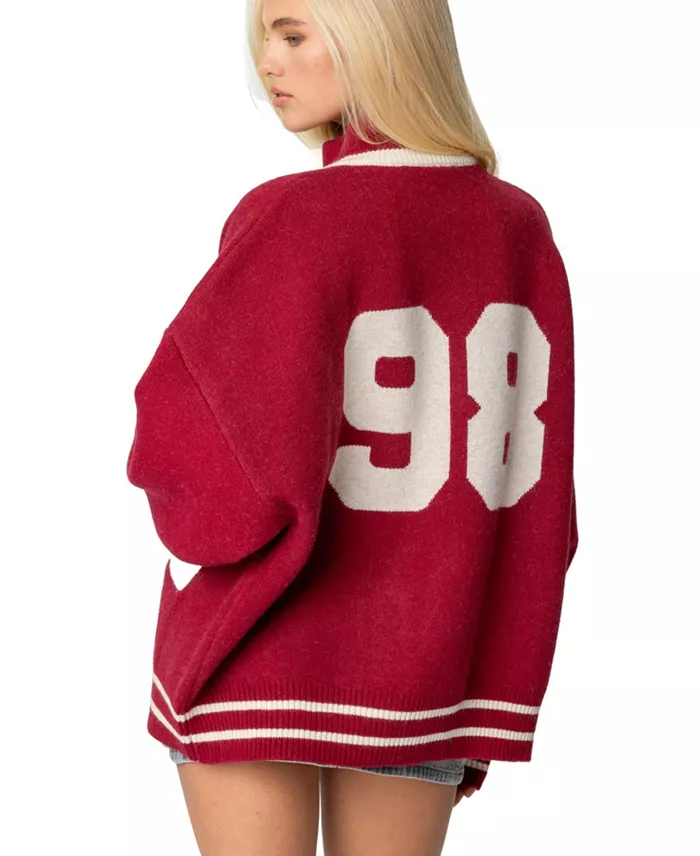 Edikted Womens 98 Varsity Zip Up Sweater Women's Fashion Shoes & Accessories