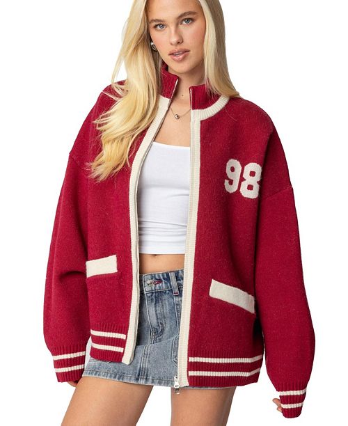 Edikted Womens 98 Varsity Zip Up Sweater Women's Fashion Shoes & Accessories