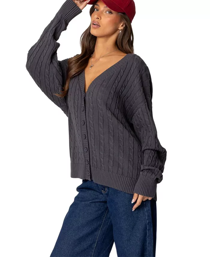 Edikted Womens Francine Oversized V Neck Cardigan Women's Fashion Shoes & Accessories