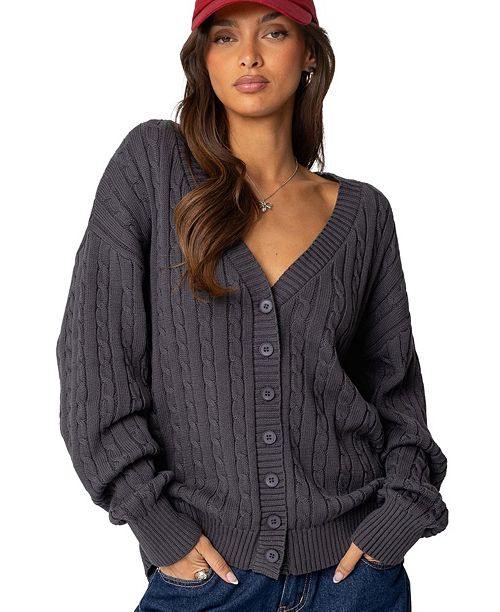 Edikted Womens Francine Oversized V Neck Cardigan Women's Fashion Shoes & Accessories