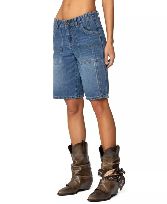Edikted Womens Tris Low Rise Denim Bermuda Shorts Women's Fashion Shoes & Accessories