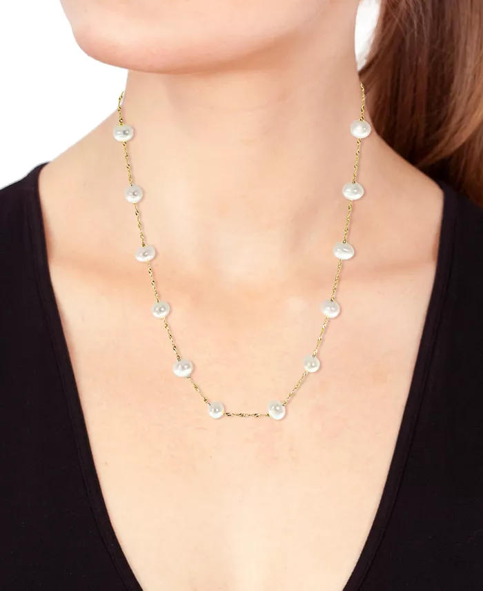 EFFY Collection EFFY® Cultured Freshwater Pearl Station 18" Necklace In 14k Gold (5-1/2mm) Jewelry & Watches