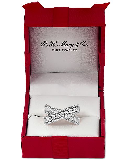 EFFY Collection EFFY® Diamond Round & Baguette Crossover Statement Ring in White Gold (3/4 ct. t.w.) (Also available in 14k Gold) Jewelry & Watches