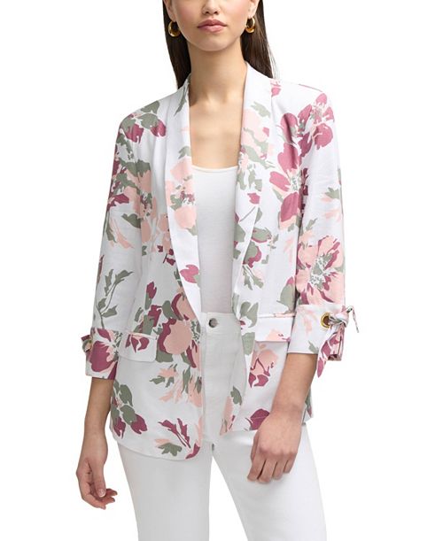 Ellen Tracy Women's Shawl Collar Blazer with Sleeve Grommet Women's Fashion Shoes & Accessories
