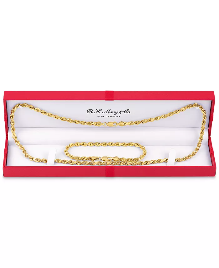 Esquire Men's Jewelry 2-Pc. Set 22" Rope Link Chain Necklace & Matching Bracelet Created For Macy's Jewelry & Watches