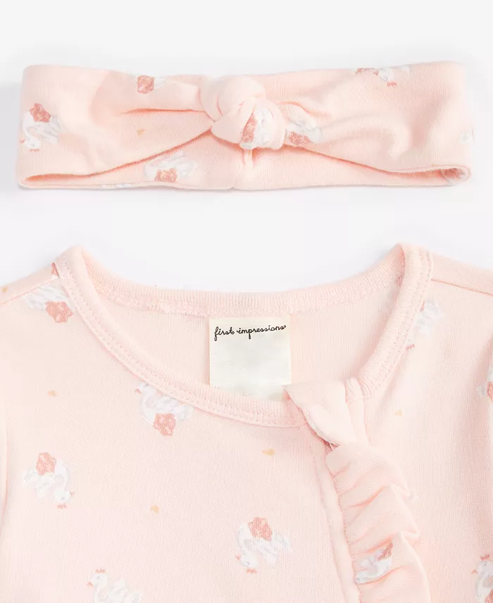 First Impressions Baby Girls Tiny Dancer Cotton Footed Coverall & Headband 2 Piece Set Created For Macy's Kids