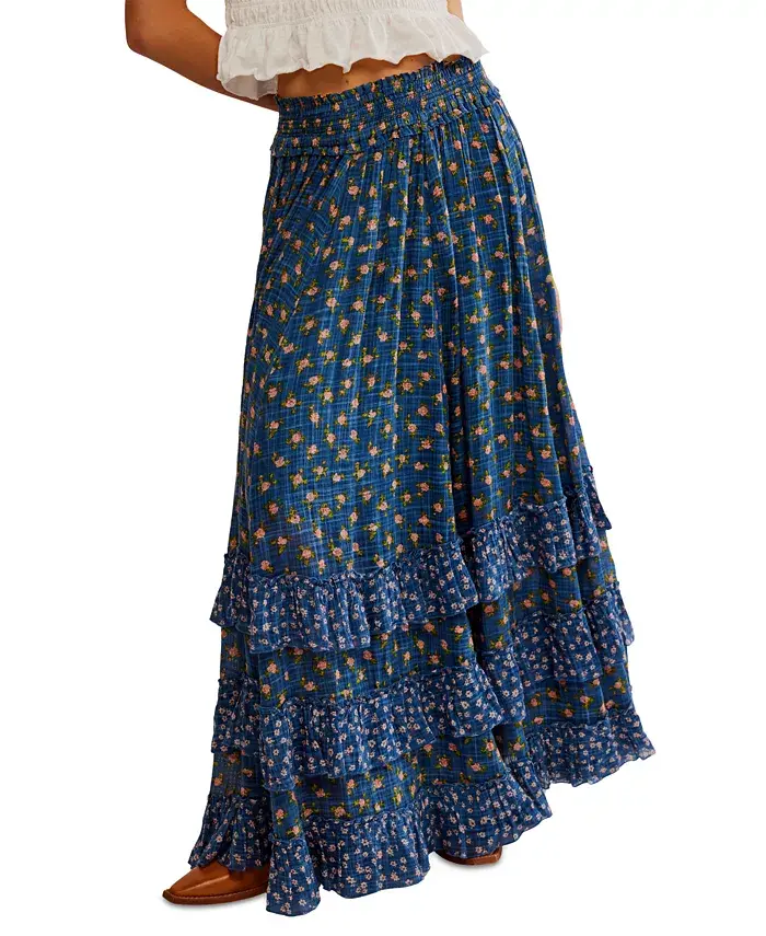Free People Women's Brynn Printed Ruffle Maxi Skirt Women's Fashion Shoes & Accessories