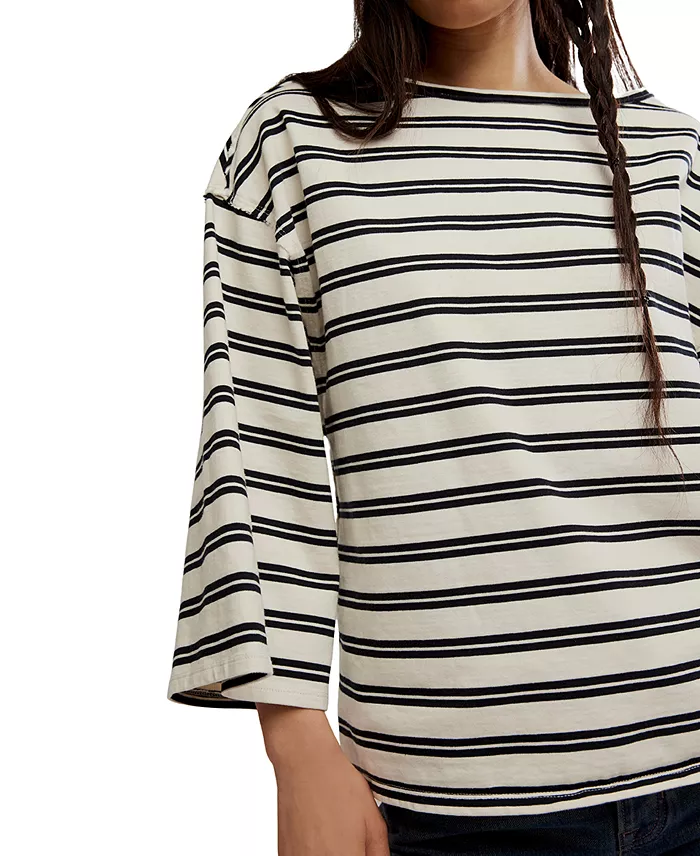 Free People Women's Cest La Vie Boat-Neck Cotton T-Shirt Women's Fashion Shoes & Accessories