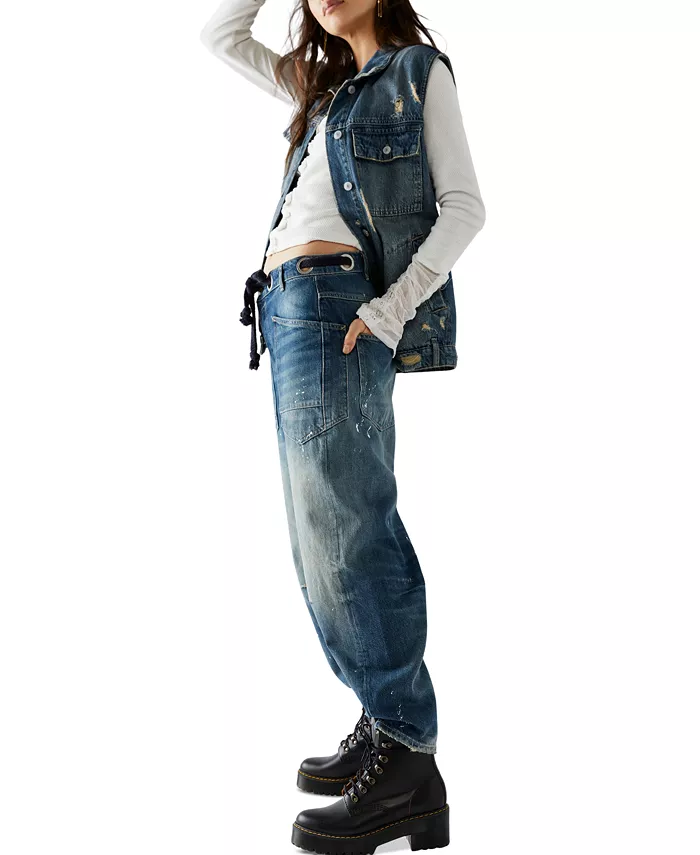 Free People Women's Cotton Moxie Low-Slung Barrel Jeans Women's Fashion Shoes & Accessories