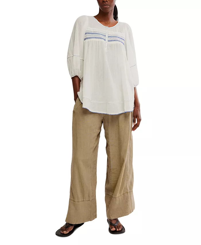 Free People Women's Days End Linen-Blend Pull-On Pants Women's Fashion Shoes & Accessories