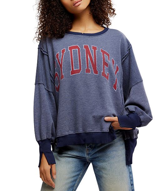 Free People Women's Graphic Camden High-Low Sweatshirt Women's Fashion Shoes & Accessories