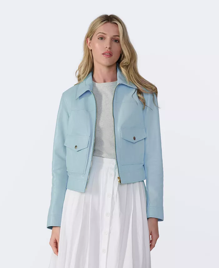 Furniq UK Women's Cropped Leather Jacket Created For Macy's Women's Fashion Shoes & Accessories