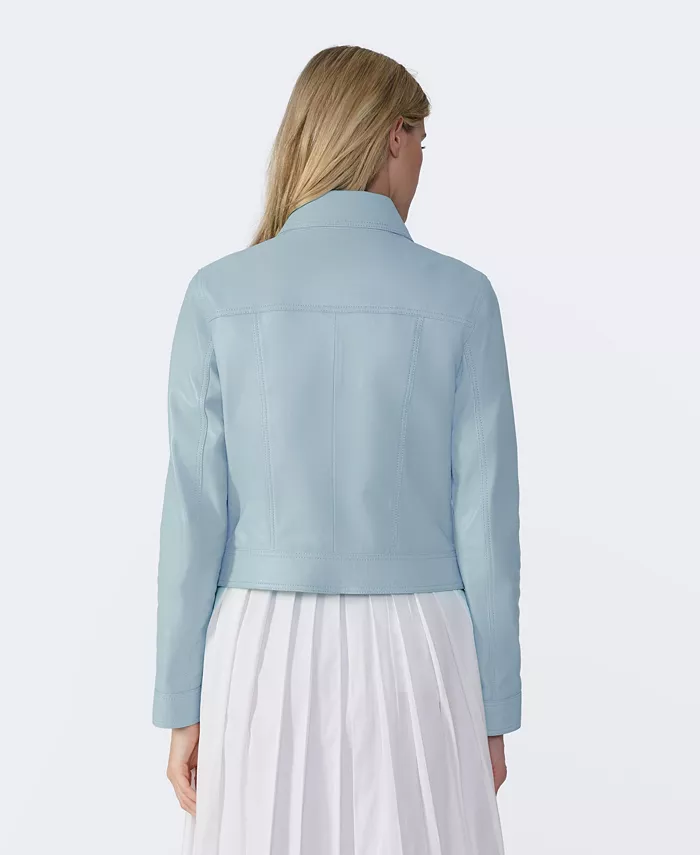 Furniq UK Women's Cropped Leather Jacket Created For Macy's Women's Fashion Shoes & Accessories