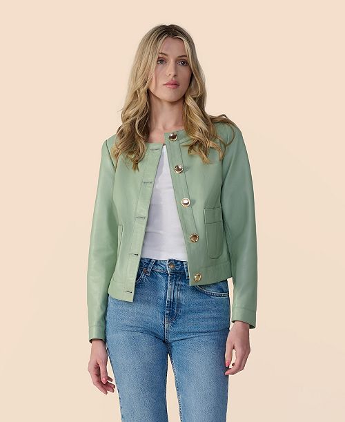 Furniq UK Women's Cropped Leather Jacket Created For Macy's Women's Fashion Shoes & Accessories