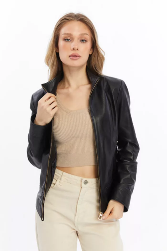 Furniq UK Women's Leather Jacket Women's Fashion Shoes & Accessories