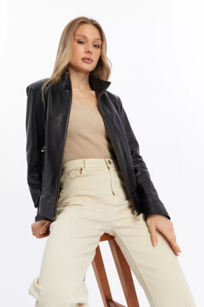 Furniq UK Women's Leather Jacket Women's Fashion Shoes & Accessories