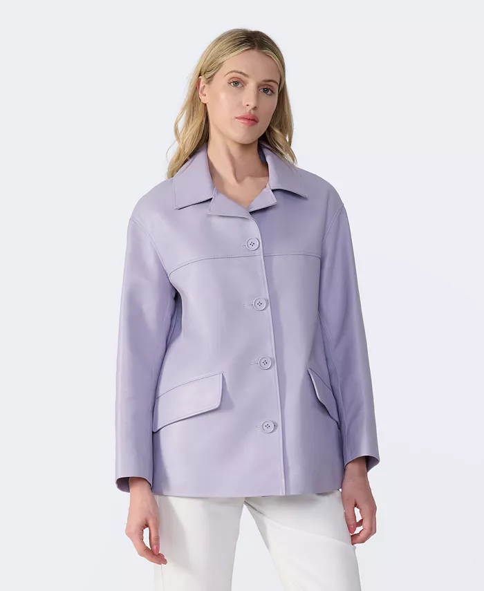 Furniq UK Women's Relaxed Leather Jacket Created For Macy's Women's Fashion Shoes & Accessories