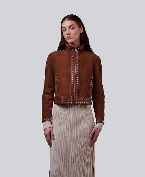 Furniq UK Women's Suede Studded Jacket Created for Macy's Women's Fashion Shoes & Accessories