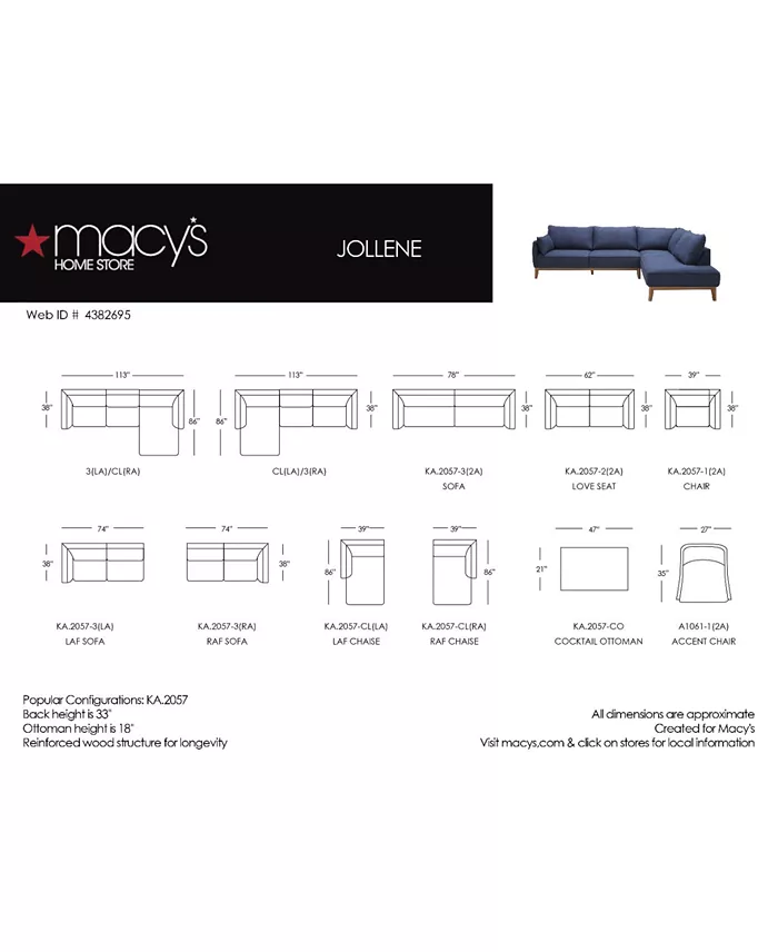 Furniture Jollene 78" Fabric Sofa Created For Macy's Furniture