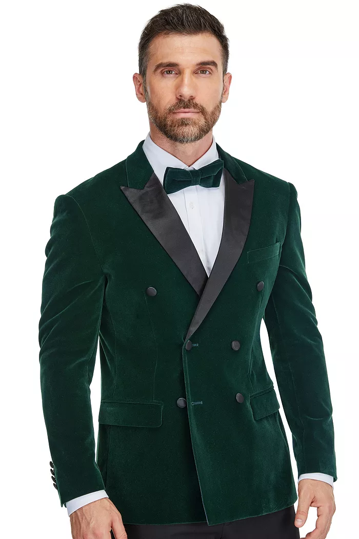 Gino Vitale Men's 2 Piece Double Breasted Velvet Birdseye Lapel Slim Fit Tuxedo Men's Fashion & Accessories