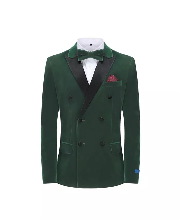 Gino Vitale Men's 2 Piece Double Breasted Velvet Birdseye Lapel Slim Fit Tuxedo Men's Fashion & Accessories