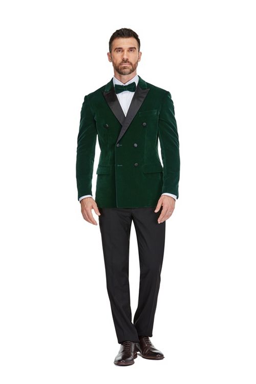 Gino Vitale Men's 2 Piece Double Breasted Velvet Birdseye Lapel Slim Fit Tuxedo Men's Fashion & Accessories