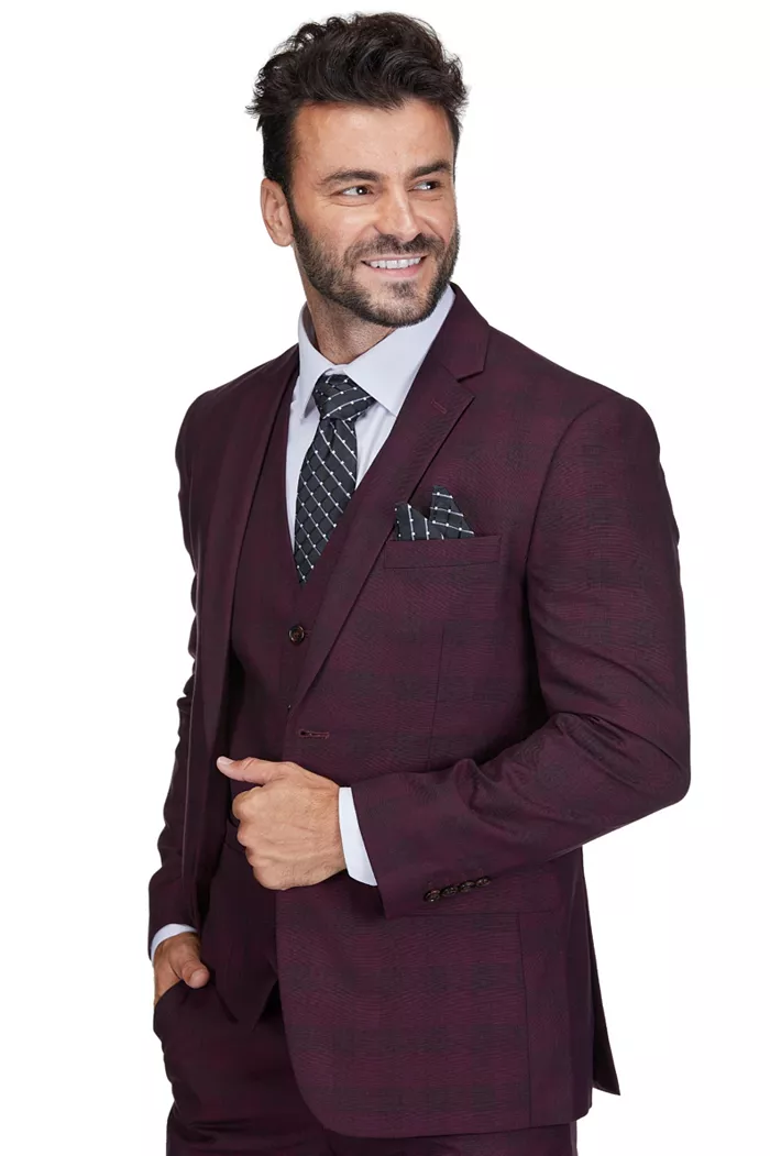 Gino Vitale Men's 3-Piece Slim Fit Check Suit Men's Fashion & Accessories