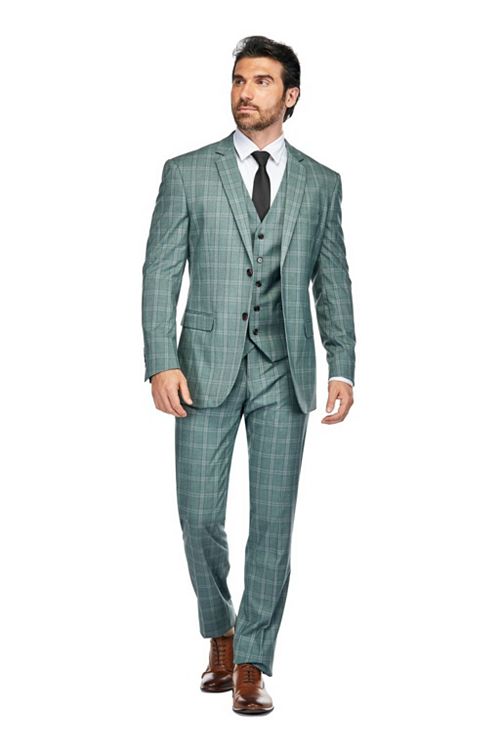 Gino Vitale Men's 3 Piece Slim Fit Green Plaid Suit Men's Fashion & Accessories