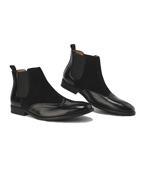 Gino Vitale Men's Wingtip Brogue Two-Tone Chelsea Boots Men's Shoes