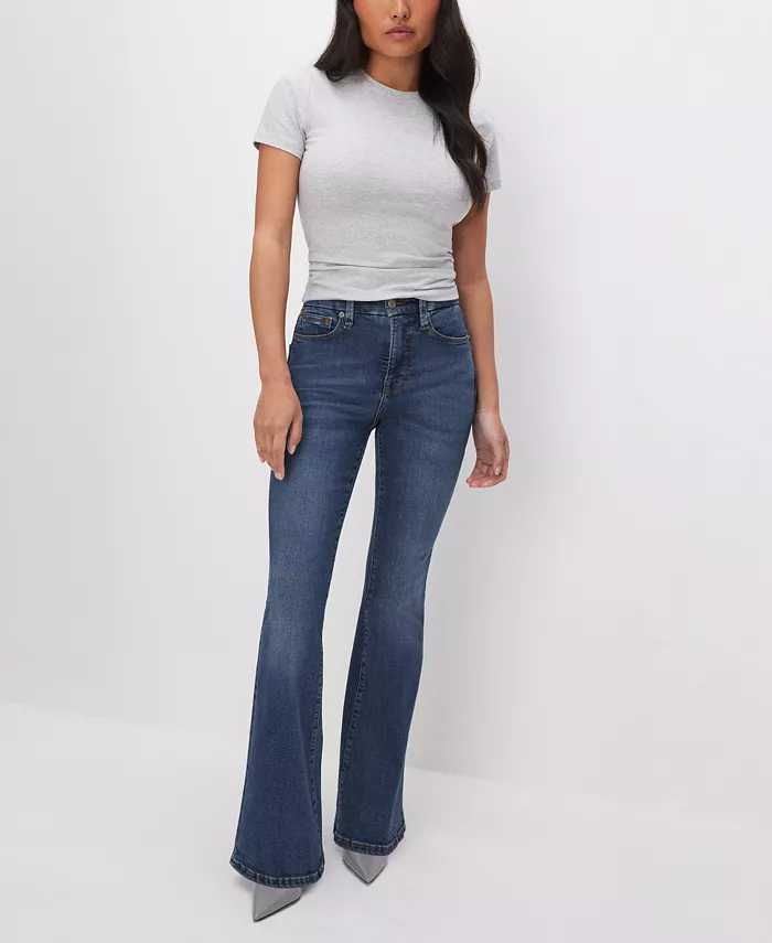 Good American Petite Good Mid-Rise Flare-Leg Jeans Women's Fashion Shoes & Accessories