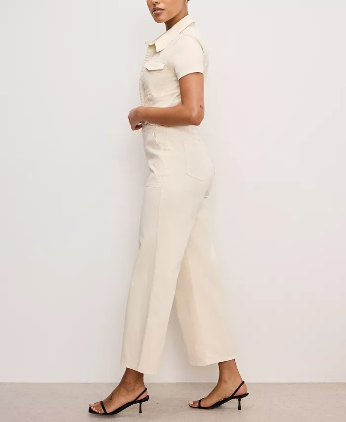 Good American Women's Fit For Success Twill Palazzo Cropped Jumpsuit Women's Fashion Shoes & Accessories